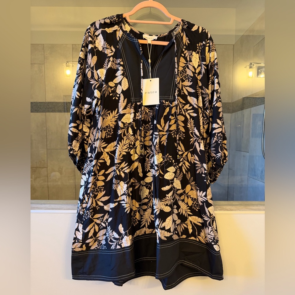 NWT ENTRO Black and Tan Floral Dress